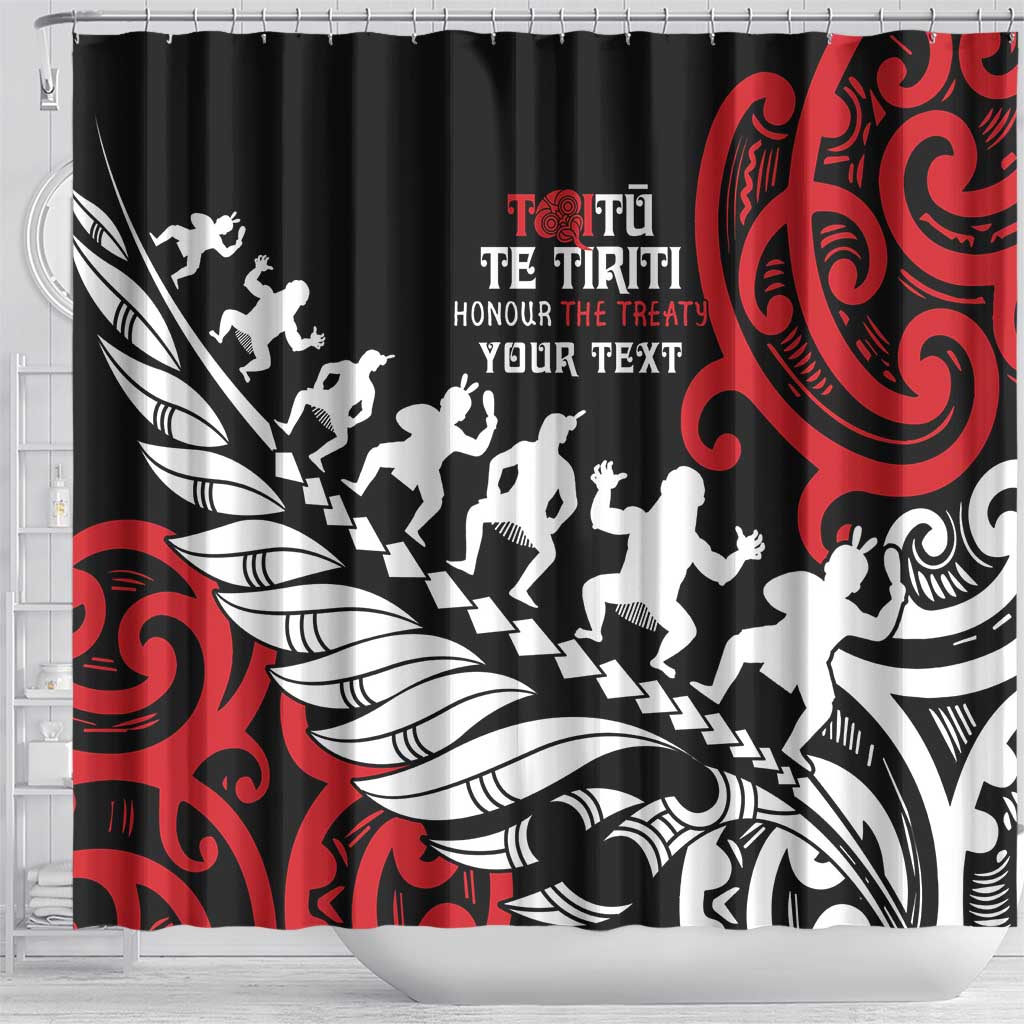 Honour The Treaty New Zealand Personalised Shower Curtain Toitu Te Tiriti Half Fern with Haka dance LT9 - Polynesian Pride