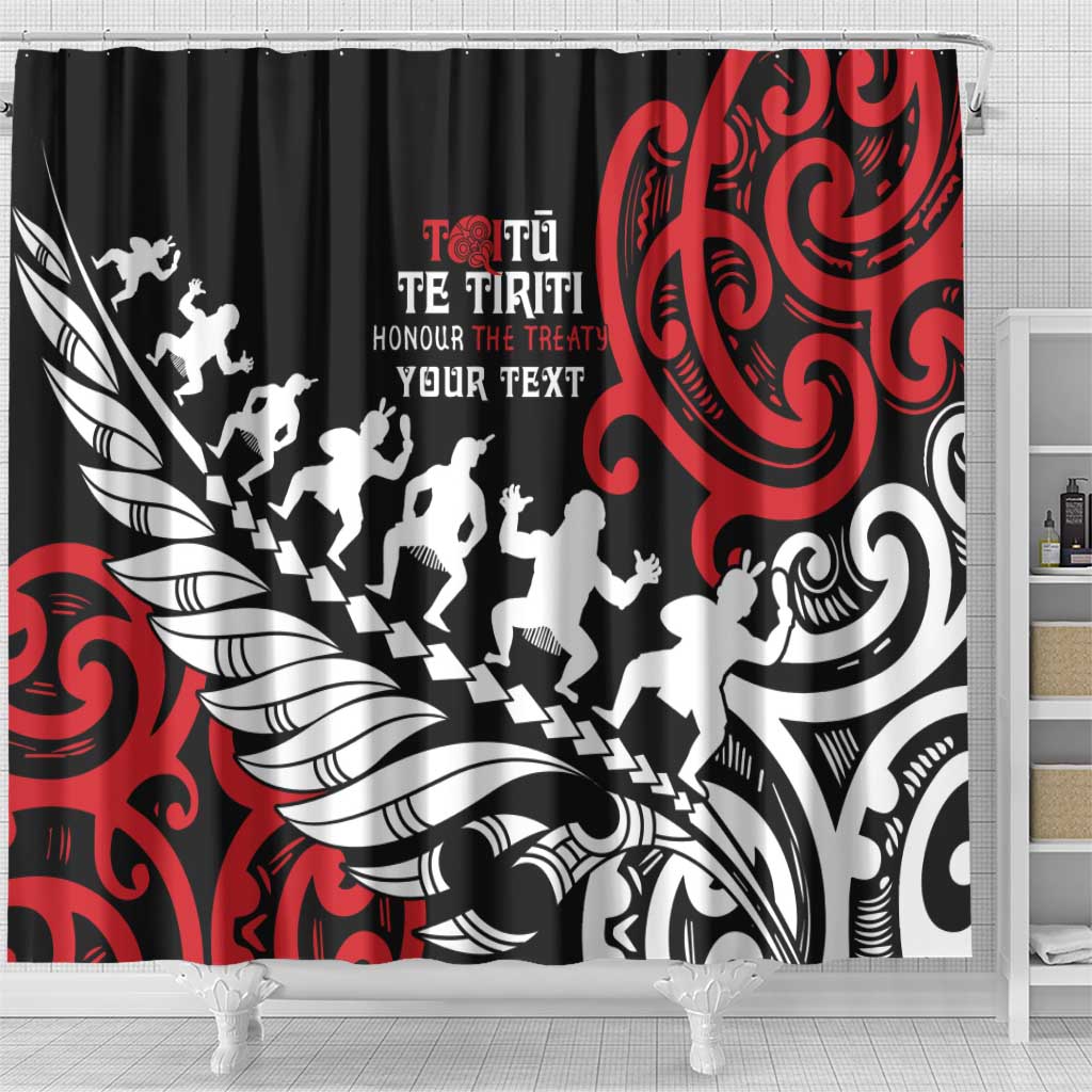 Honour The Treaty New Zealand Personalised Shower Curtain Toitu Te Tiriti Half Fern with Haka dance LT9 - Polynesian Pride