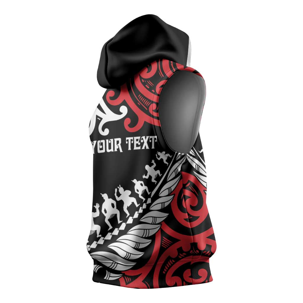 Honour The Treaty New Zealand Personalised Sleeveless Hoodie Toitu Te Tiriti Half Fern Haka Dance - Polynesian Pride