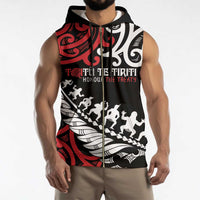 Honour The Treaty New Zealand Personalised Sleeveless Zip Hoodie Toitu Te Tiriti Half Fern Haka Dance - Polynesian Pride