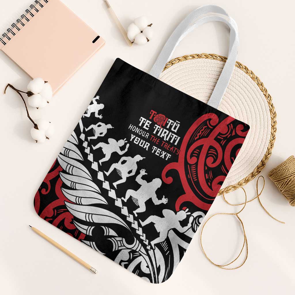 Honour The Treaty New Zealand Personalised Tote Bag Toitu Te Tiriti Half Fern Haka Dance LT9 White Strap One Size Red - Polynesian Pride