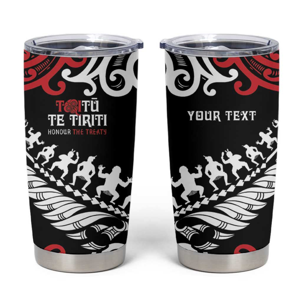 Honour The Treaty New Zealand Personalised Tumbler Cup Toitu Te Tiriti Half Fern with Haka dance