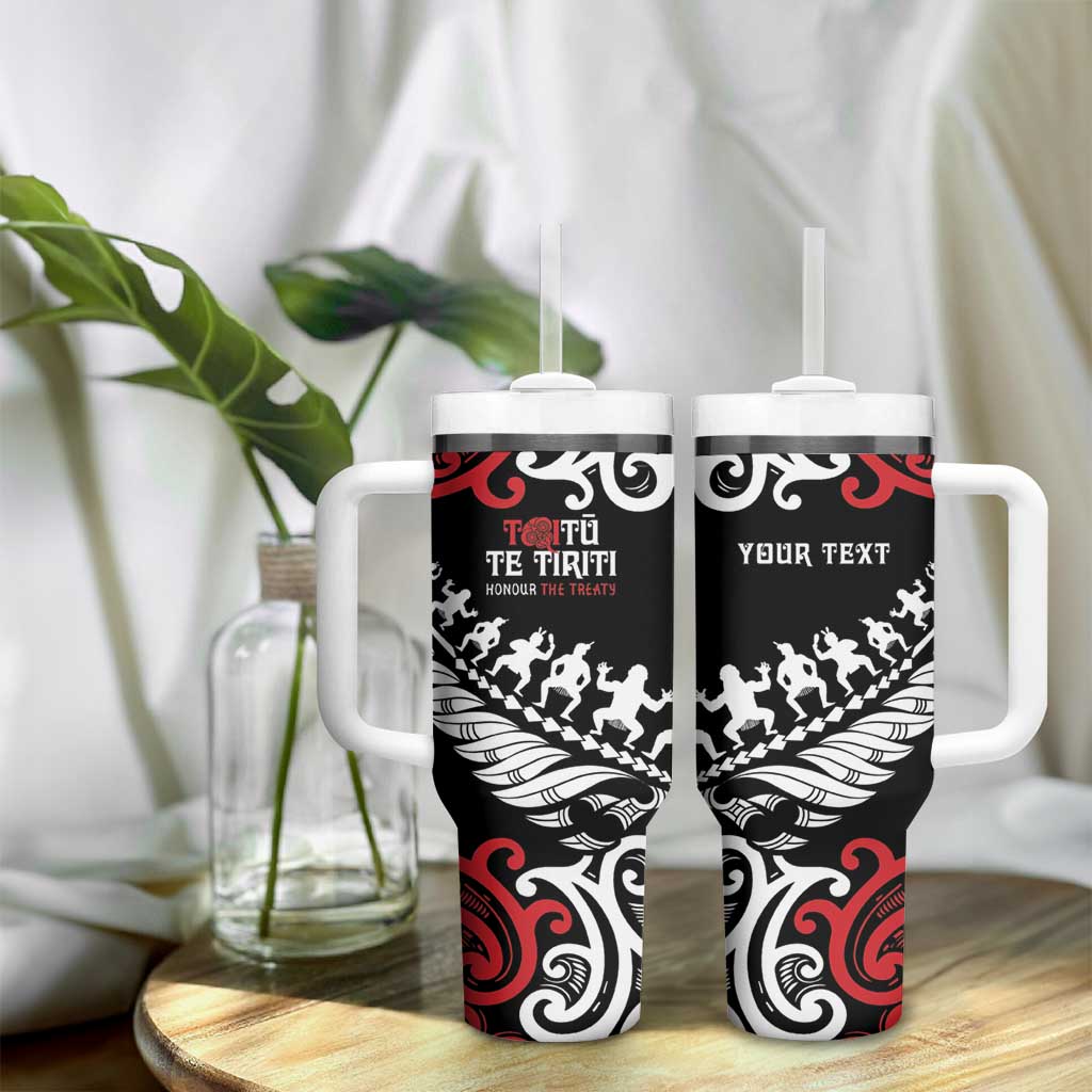 Honour The Treaty New Zealand Personalised Tumbler With Handle Toitu Te Tiriti Half Fern with Haka dance LT9 - Polynesian Pride