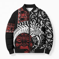 Honour The Treaty New Zealand Personalised Bomber Puffer Jacket Toitu Te Tiriti Indigenous Maori Face - Polynesian Pride