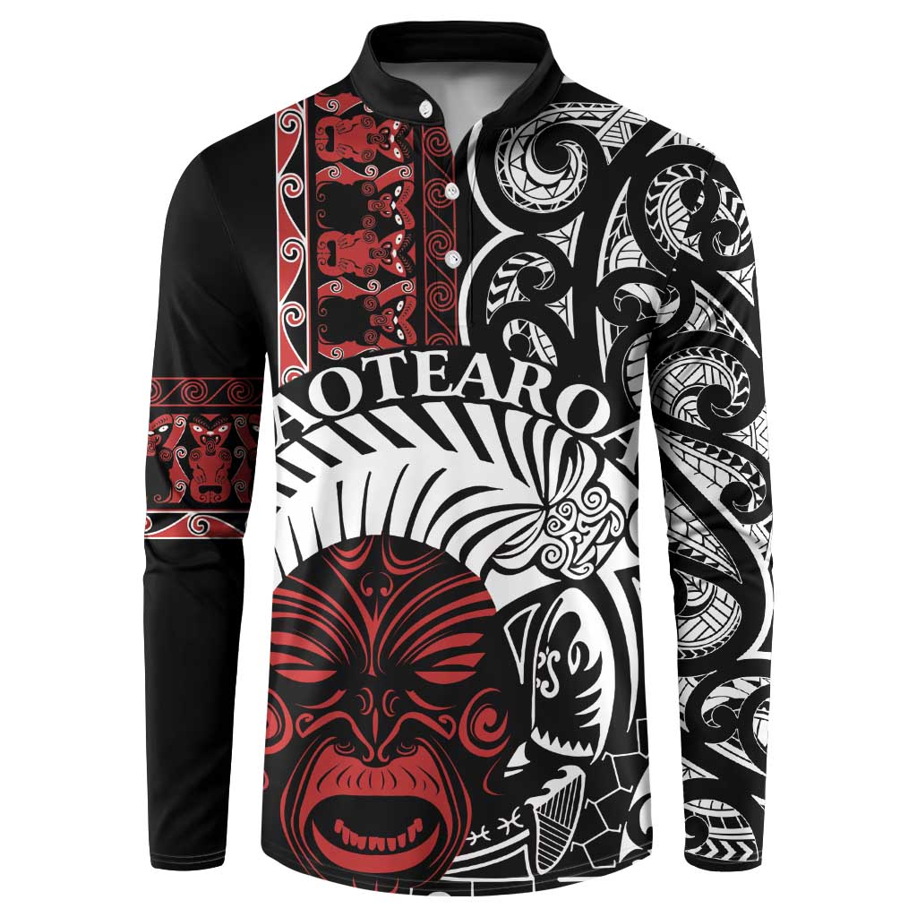 Honour The Treaty New Zealand Personalised Button Sweatshirt Toitu Te Tiriti Indigenous Maori Face LT9 Black - Polynesian Pride