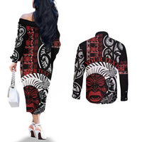 Honour The Treaty New Zealand Personalised Couples Matching Off The Shoulder Long Sleeve Dress and Long Sleeve Button Shirt Toitu Te Tiriti Indigenous Maori Face