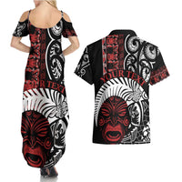 Honour The Treaty New Zealand Personalised Couples Matching Summer Maxi Dress and Hawaiian Shirt Toitu Te Tiriti Indigenous Maori Face
