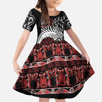 Honour The Treaty New Zealand Personalised Family Matching Off Shoulder Maxi Dress and Hawaiian Shirt Toitu Te Tiriti Indigenous Maori Face LT9 Daughter's Dress Black - Polynesian Pride