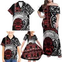 Honour The Treaty New Zealand Personalised Family Matching Off Shoulder Maxi Dress and Hawaiian Shirt Toitu Te Tiriti Indigenous Maori Face LT9 - Polynesian Pride