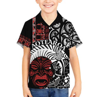 Honour The Treaty New Zealand Personalised Family Matching Off Shoulder Maxi Dress and Hawaiian Shirt Toitu Te Tiriti Indigenous Maori Face LT9 Son's Shirt Black - Polynesian Pride