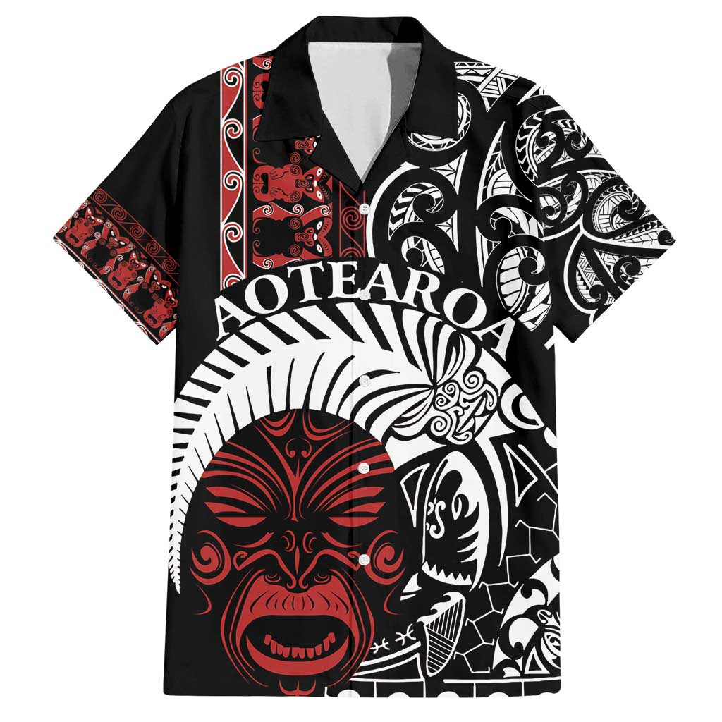 Honour The Treaty New Zealand Personalised Family Matching Summer Maxi Dress and Hawaiian Shirt Toitu Te Tiriti Indigenous Maori Face LT9 Dad's Shirt - Short Sleeve Black - Polynesian Pride
