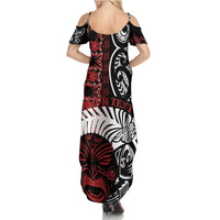 Honour The Treaty New Zealand Personalised Family Matching Summer Maxi Dress and Hawaiian Shirt Toitu Te Tiriti Indigenous Maori Face LT9 - Polynesian Pride