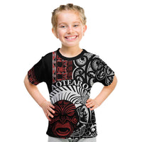 Honour The Treaty New Zealand Personalised Kid T Shirt Toitu Te Tiriti Indigenous Maori Face LT9 Black - Polynesian Pride