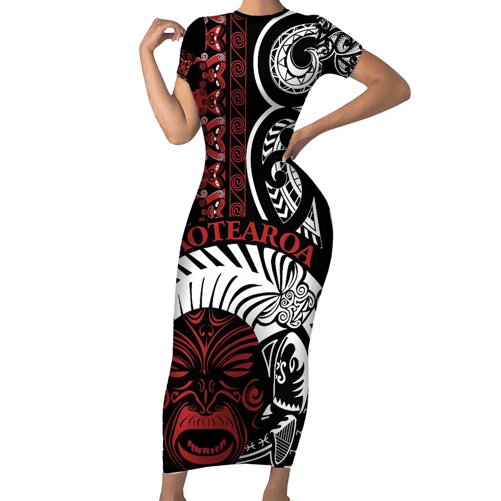 Honour The Treaty New Zealand Personalised Short Sleeve Bodycon Dress Toitu Te Tiriti Indigenous Maori Face