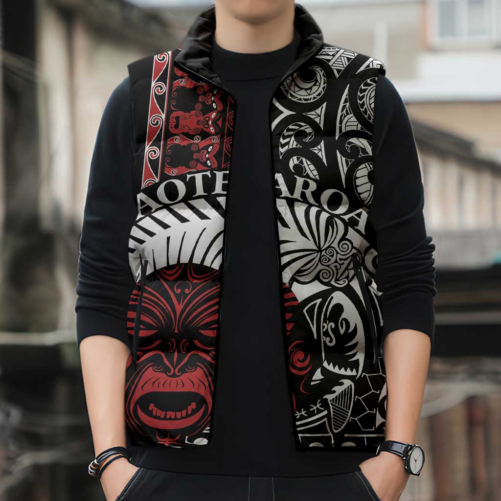 Honour The Treaty New Zealand Personalised Sleeveless Puffer Jacket Toitu Te Tiriti Indigenous Maori Face - Polynesian Pride