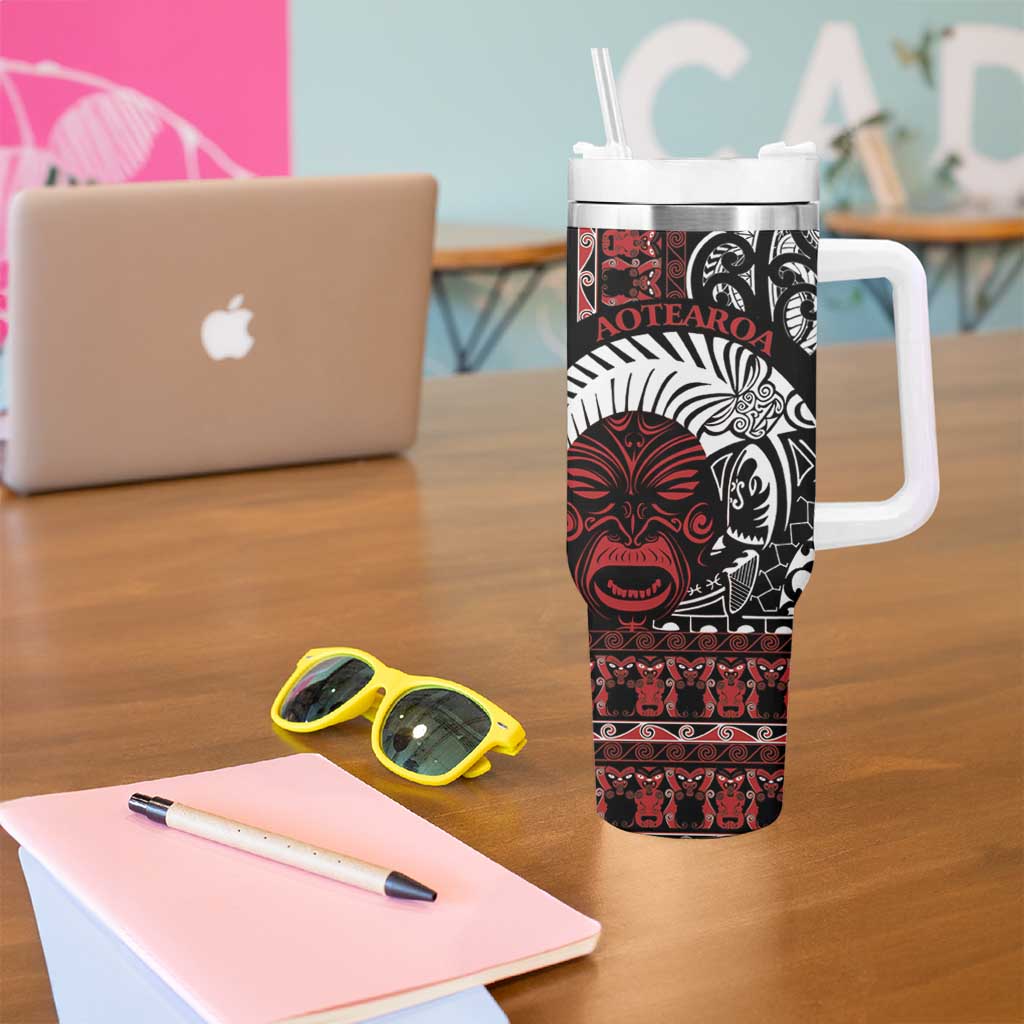 Honour The Treaty New Zealand Personalised Tumbler With Handle Toitu Te Tiriti Indigenous Maori Face LT9 - Polynesian Pride