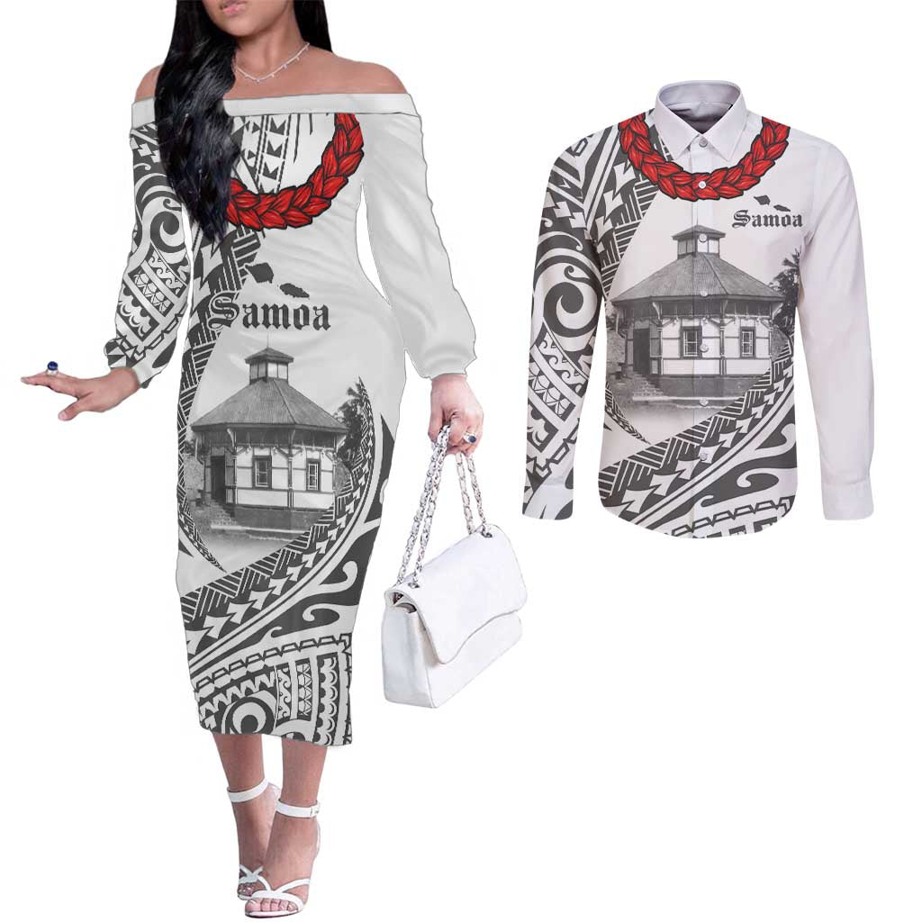 Samoa Mau Movement House Personalised Couples Matching Off The Shoulder Long Sleeve Dress and Long Sleeve Button Shirt Fa'a Samoa The Samoan Way