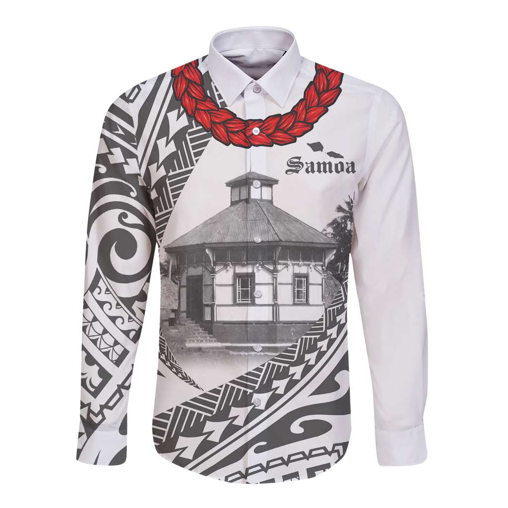 Samoa Mau Movement House Personalised Long Sleeve Button Shirt Fa'a Samoa The Samoan Way LT9 Unisex White - Polynesian Pride