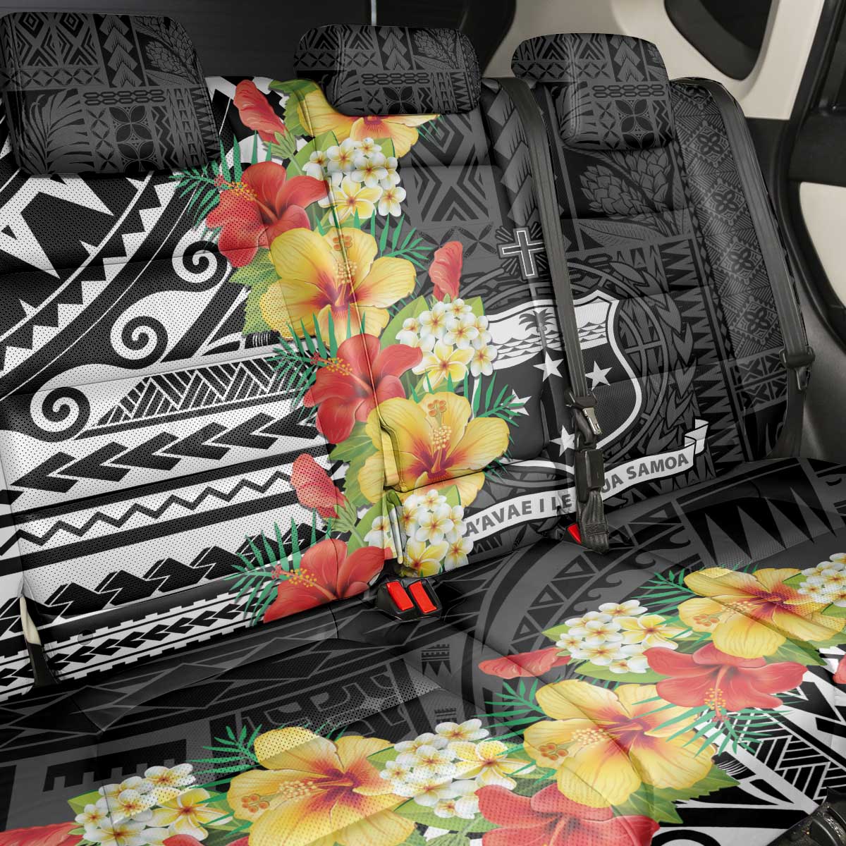 Samoa Tribal Hibiscus Flowers Back Car Seat Cover