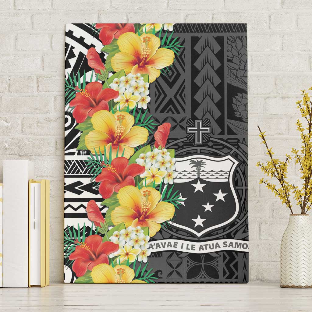 Samoa Tribal Hibiscus Flowers Canvas Wall Art LT9 Without Frame Black - Polynesian Pride