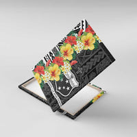 Samoa Tribal Hibiscus Flowers Canvas Wall Art LT9 With Frame Black - Polynesian Pride