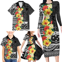Samoa Tribal Hibiscus Flowers Family Matching Long Sleeve Bodycon Dress and Hawaiian Shirt