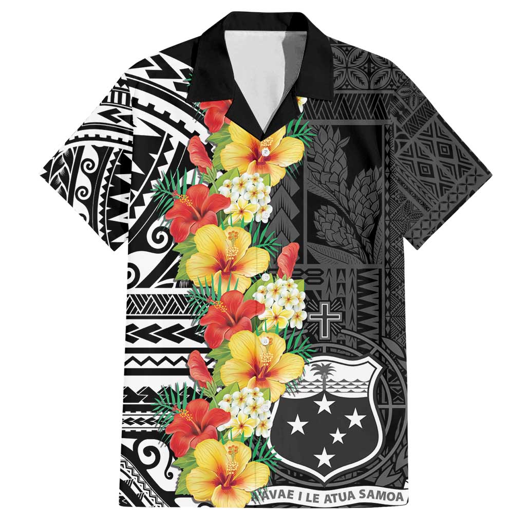Samoa Tribal Hibiscus Flowers Family Matching Off Shoulder Short Dress and Hawaiian Shirt