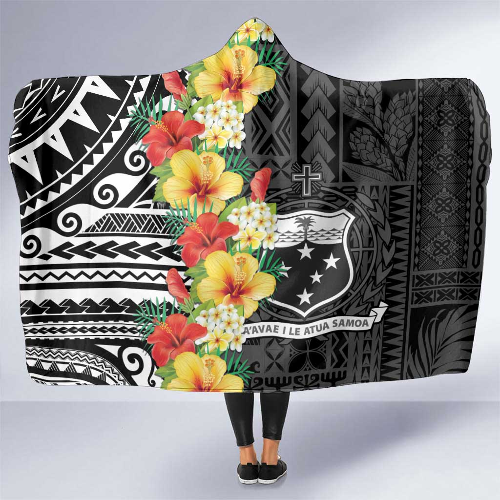 Samoa Tribal Hibiscus Flowers Hooded Blanket