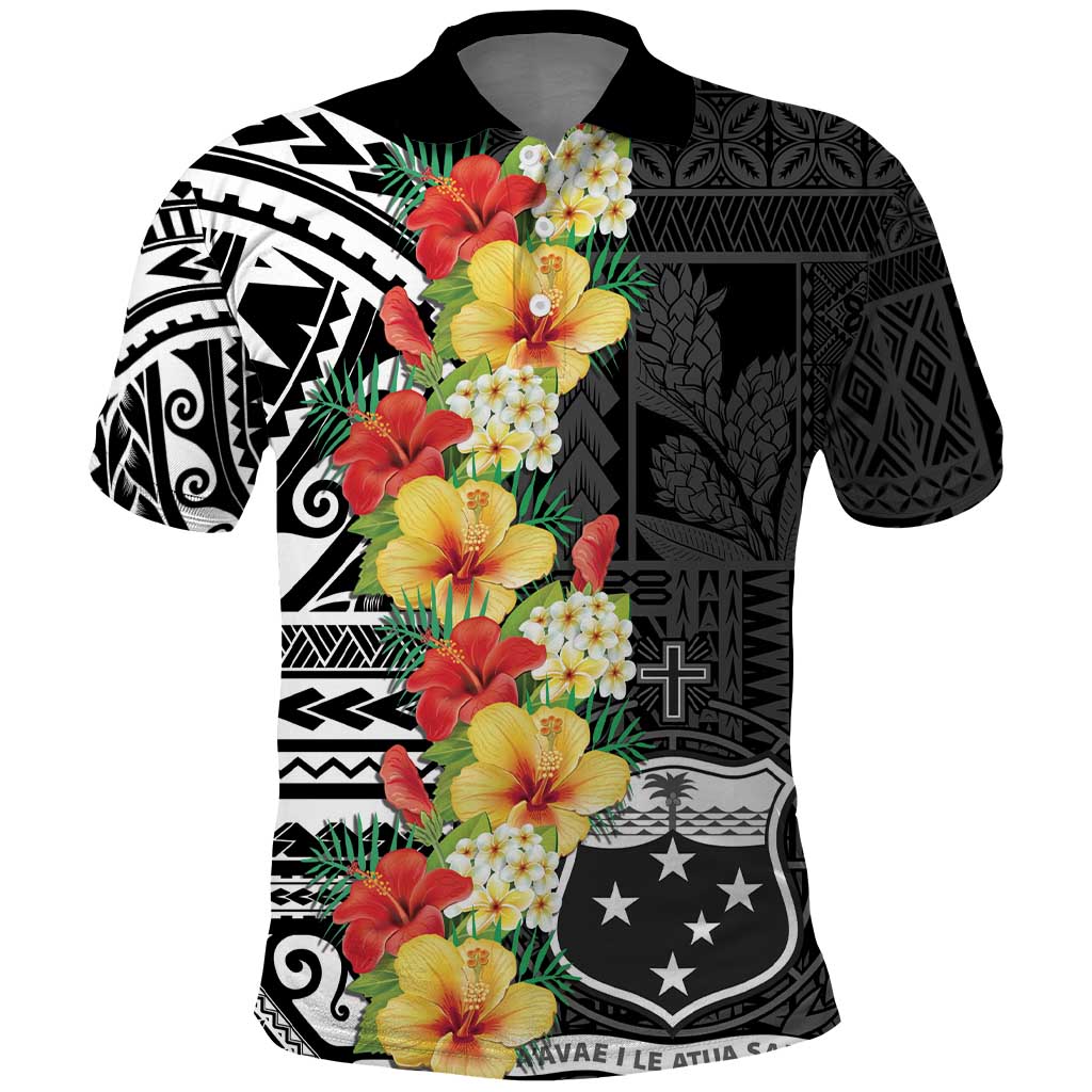 Samoa Tribal Hibiscus Flowers Polo Shirt