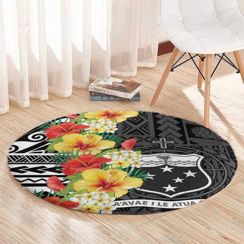 Samoa Tribal Hibiscus Flowers Round Carpet