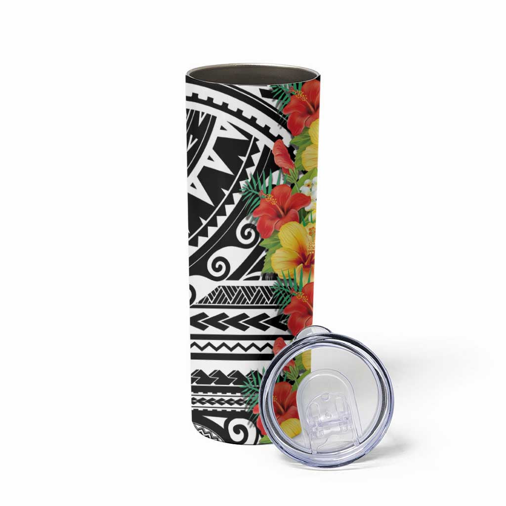 Samoa Tribal Hibiscus Flowers Skinny Tumbler