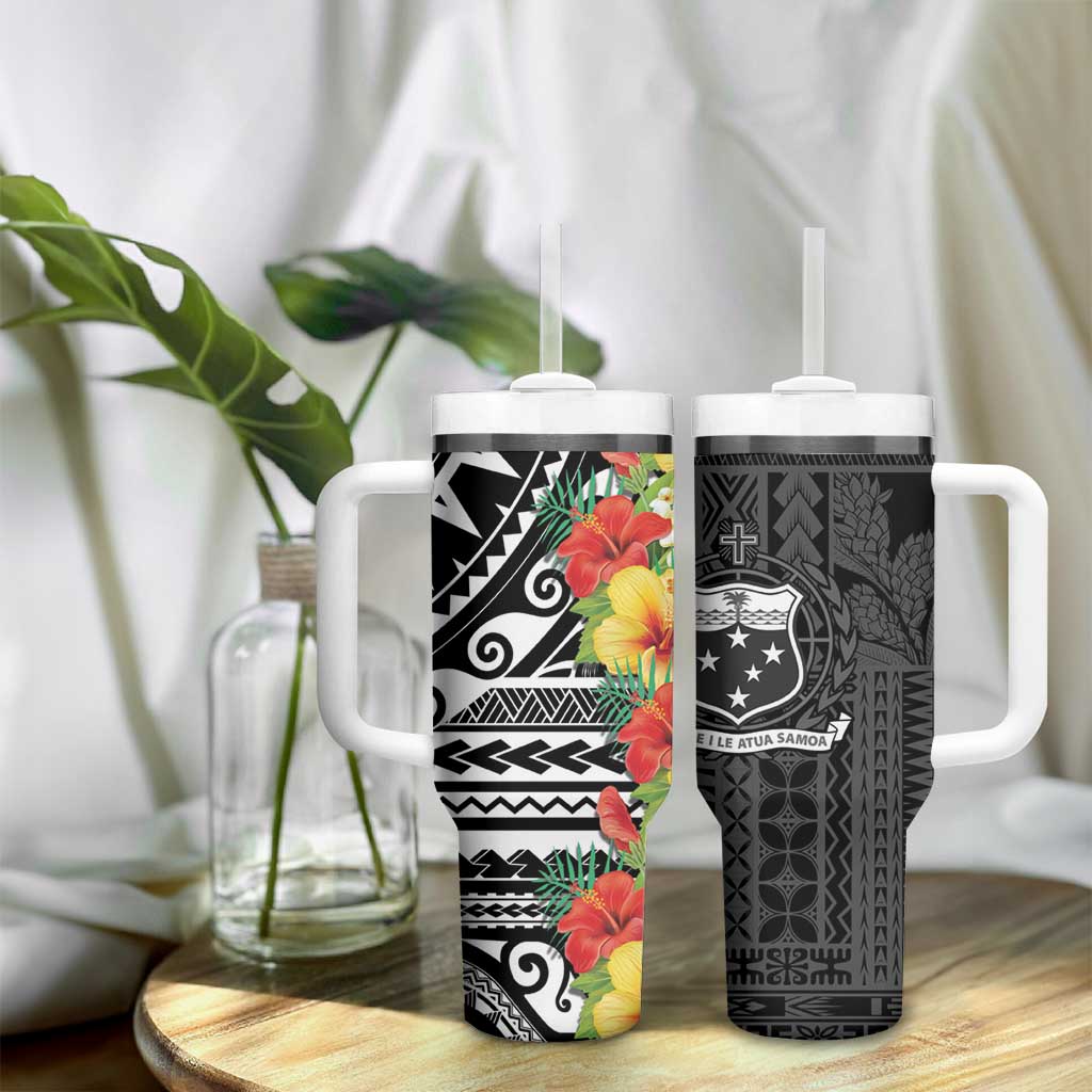Samoa Tribal Hibiscus Flowers Tumbler With Handle LT9 - Polynesian Pride