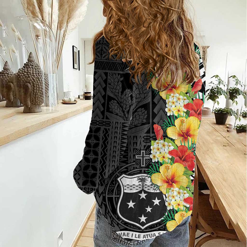 Samoa Tribal Hibiscus Flowers Women Casual Shirt