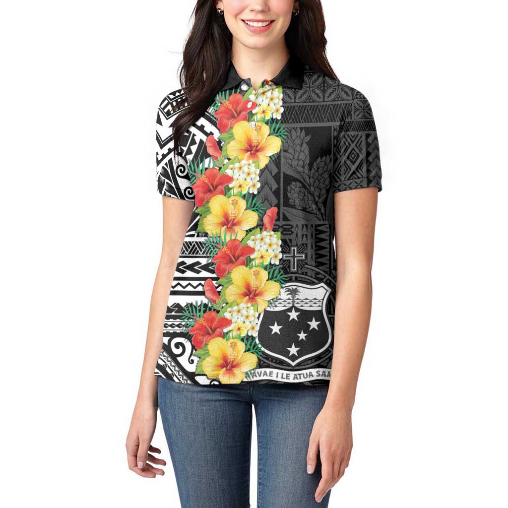 Samoa Tribal Hibiscus Flowers Women Polo Shirt