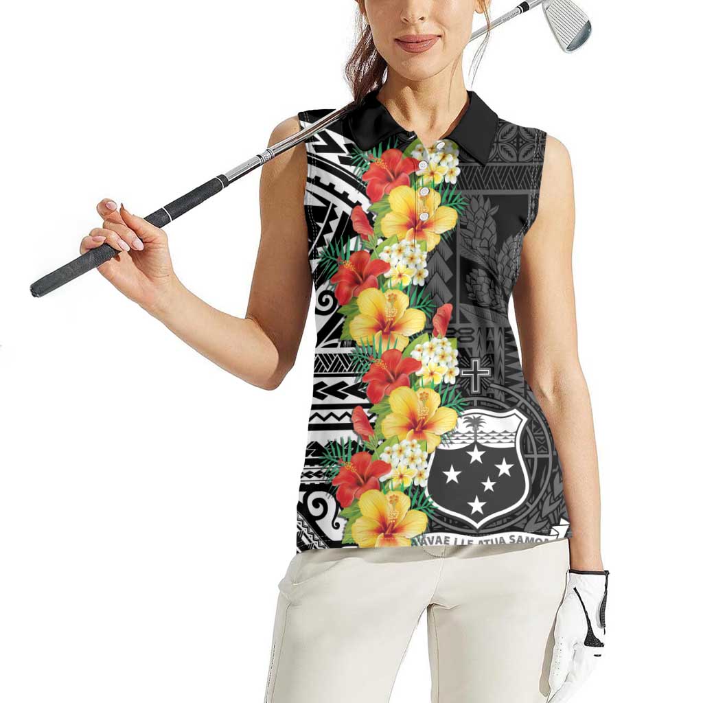 Samoa Tribal Hibiscus Flowers Women Sleeveless Polo Shirt