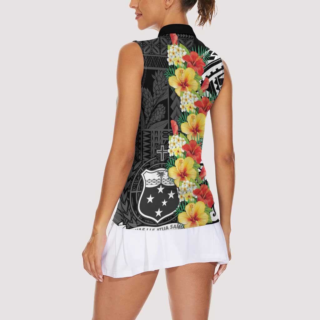 Samoa Tribal Hibiscus Flowers Women Sleeveless Polo Shirt