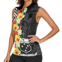 Samoa Tribal Hibiscus Flowers Women Sleeveless Polo Shirt