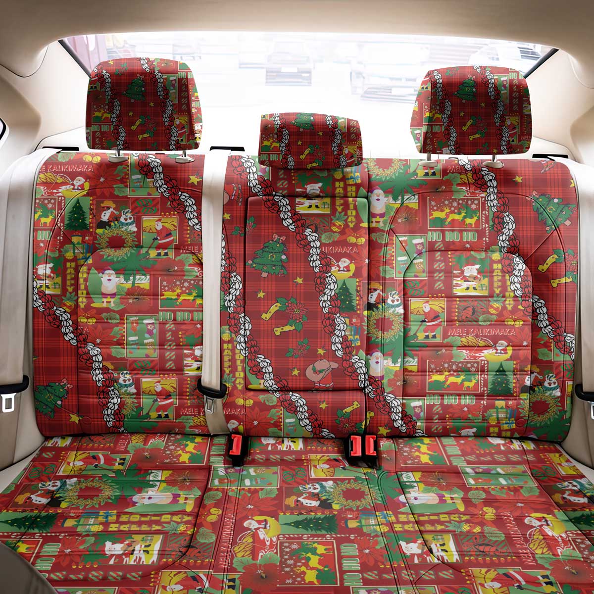 Mele Kalikimaka Pakalana Pikake Lei Back Car Seat Cover Hawaiian Rodeo Paniolo Omaomao Palaka - Polynesian Pride