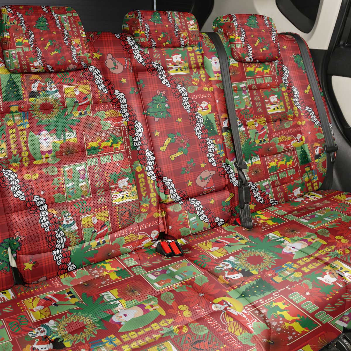Mele Kalikimaka Pakalana Pikake Lei Back Car Seat Cover Hawaiian Rodeo Paniolo Omaomao Palaka - Polynesian Pride