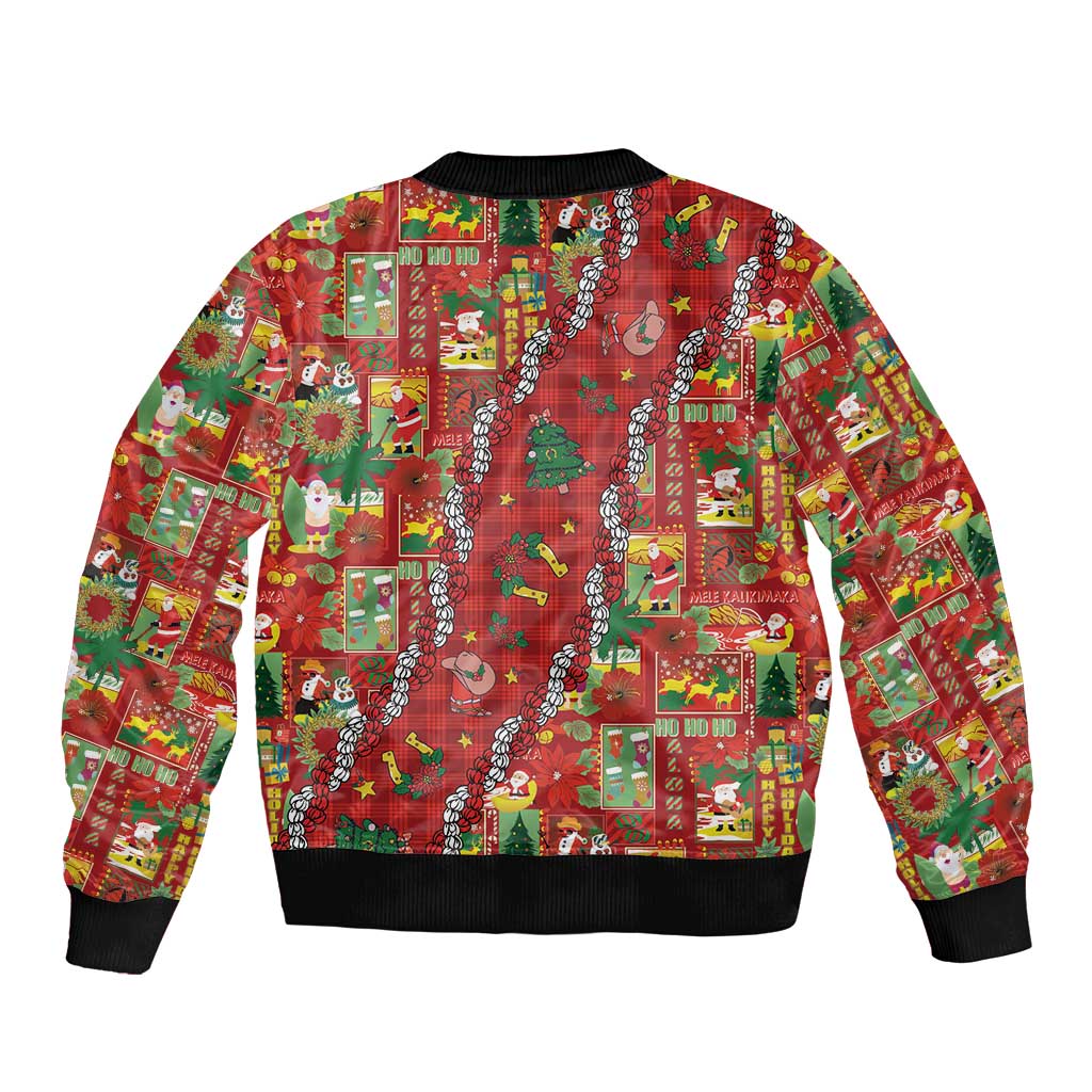 Mele Kalikimaka Pakalana Pikake Lei Bomber Jacket Hawaiian Rodeo Paniolo Omaomao Palaka - Polynesian Pride