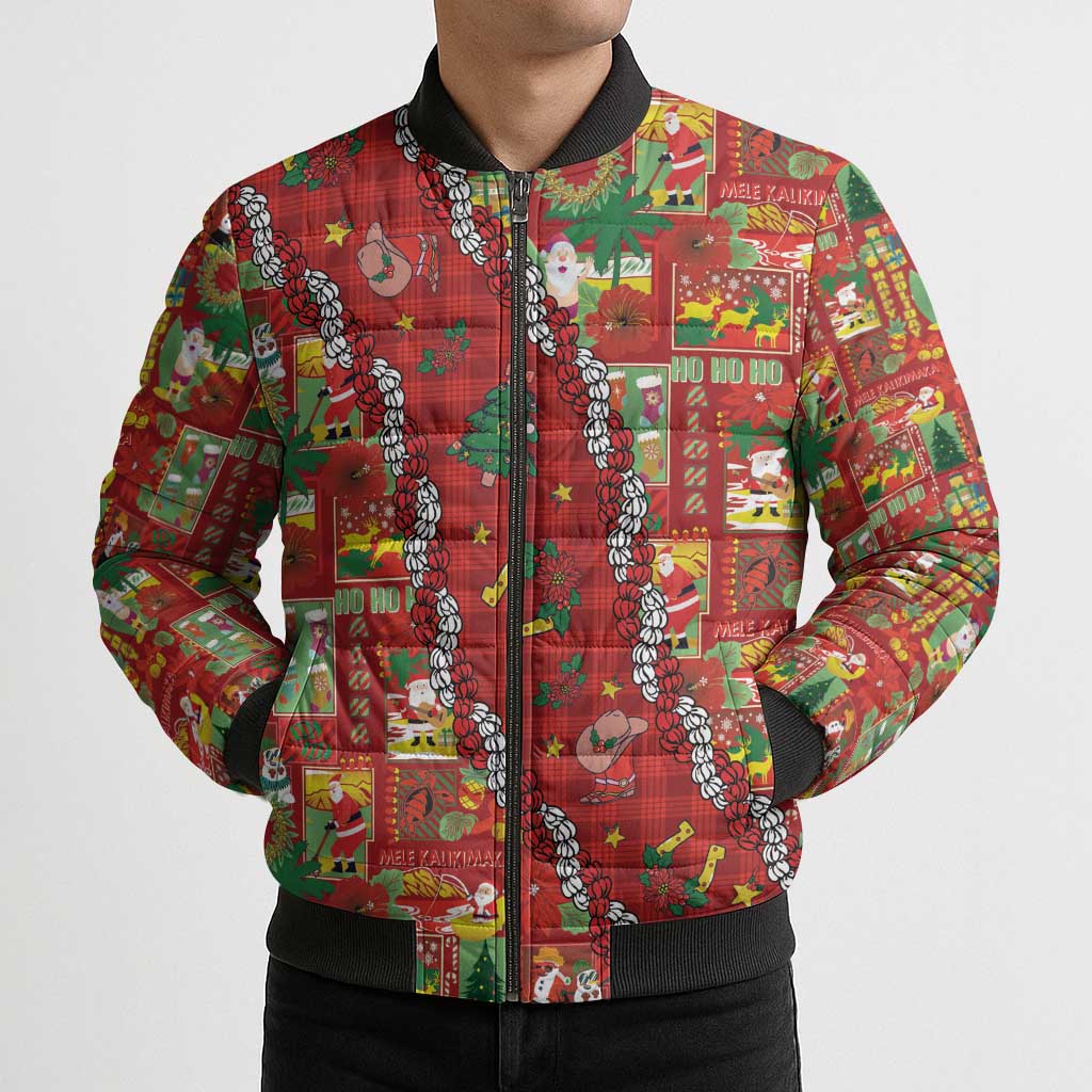 Mele Kalikimaka Pakalana Pikake Lei Bomber Puffer Jacket Hawaiian Rodeo Paniolo Omaomao Palaka - Polynesian Pride