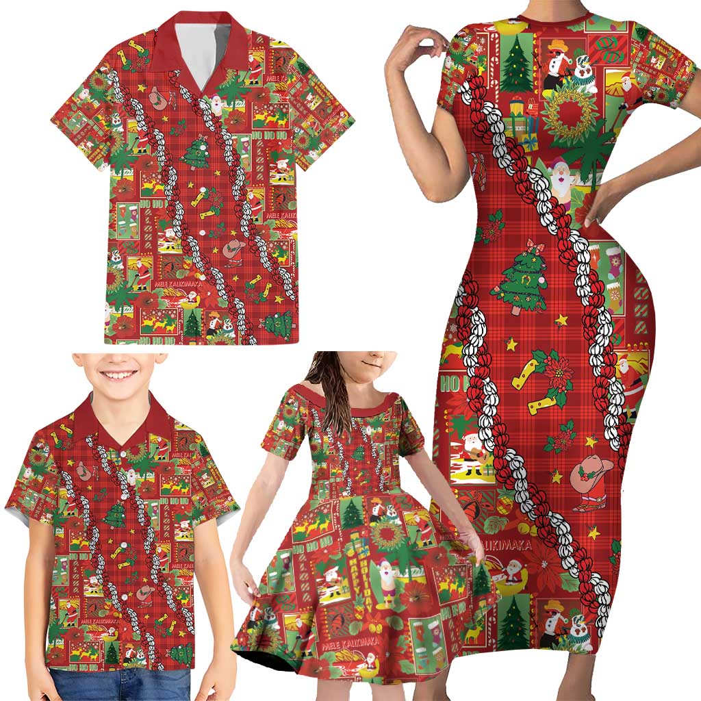 Mele Kalikimaka Pakalana Pikake Lei Family Matching Short Sleeve Bodycon Dress and Hawaiian Shirt Hawaiian Rodeo Paniolo Omaomao Palaka - Polynesian Pride