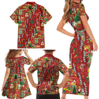 Mele Kalikimaka Pakalana Pikake Lei Family Matching Short Sleeve Bodycon Dress and Hawaiian Shirt Hawaiian Rodeo Paniolo Omaomao Palaka - Polynesian Pride