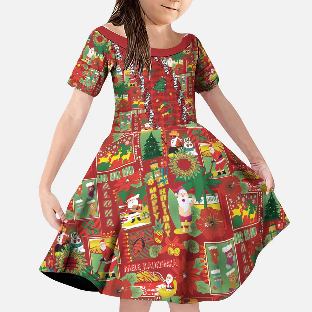 Mele Kalikimaka Pakalana Pikake Lei Family Matching Summer Maxi Dress and Hawaiian Shirt Hawaiian Rodeo Paniolo Omaomao Palaka LT9 Daughter's Dress Green - Polynesian Pride