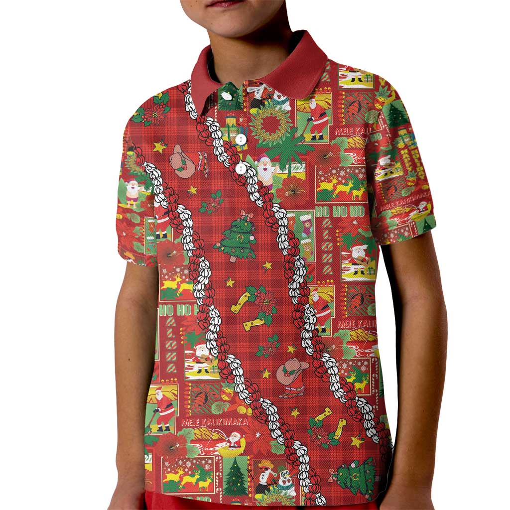 Mele Kalikimaka Pakalana Pikake Lei Kid Polo Shirt Hawaiian Rodeo Paniolo Omaomao Palaka - Polynesian Pride