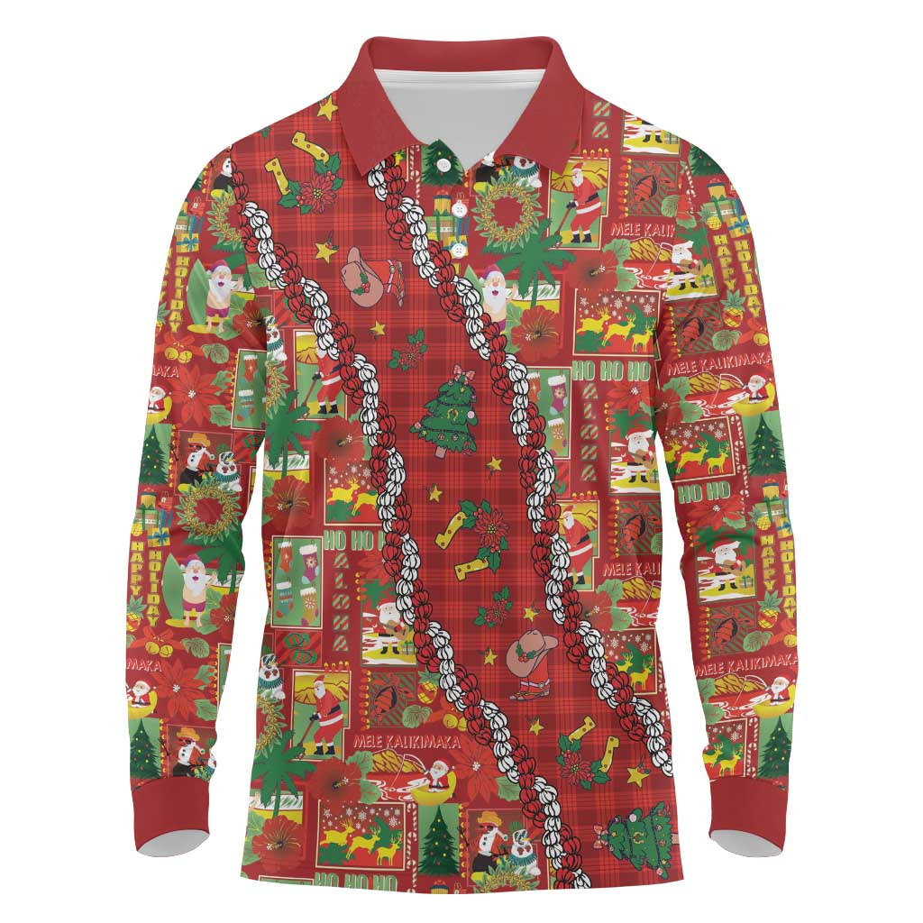 Mele Kalikimaka Pakalana Pikake Lei Long Sleeve Polo Shirt Hawaiian Rodeo Paniolo Omaomao Palaka - Polynesian Pride