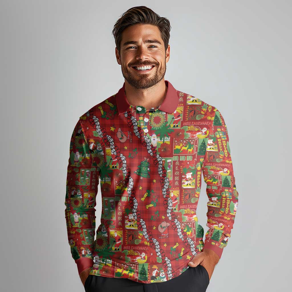 Mele Kalikimaka Pakalana Pikake Lei Long Sleeve Polo Shirt Hawaiian Rodeo Paniolo Omaomao Palaka - Polynesian Pride
