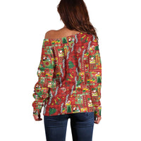 Mele Kalikimaka Pakalana Pikake Lei Off Shoulder Sweater Hawaiian Rodeo Paniolo Omaomao Palaka - Polynesian Pride