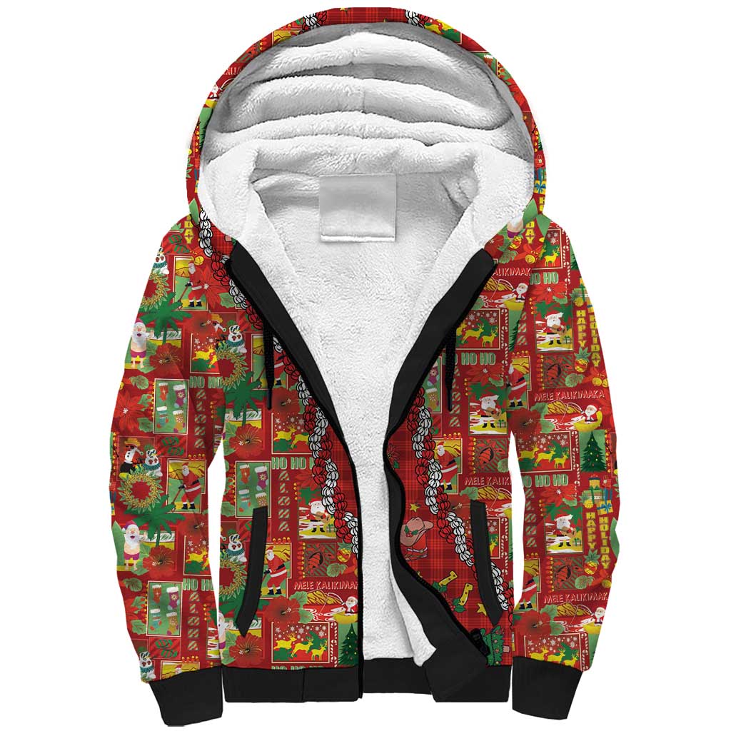 Mele Kalikimaka Pakalana Pikake Lei Sherpa Hoodie Hawaiian Rodeo Paniolo Omaomao Palaka - Polynesian Pride