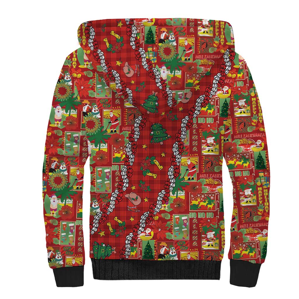 Mele Kalikimaka Pakalana Pikake Lei Sherpa Hoodie Hawaiian Rodeo Paniolo Omaomao Palaka - Polynesian Pride
